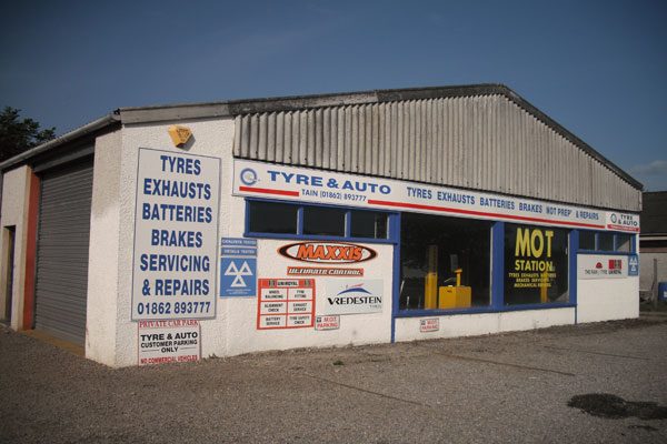 Tyre & Auto garage frontage on Shore Road, Tain