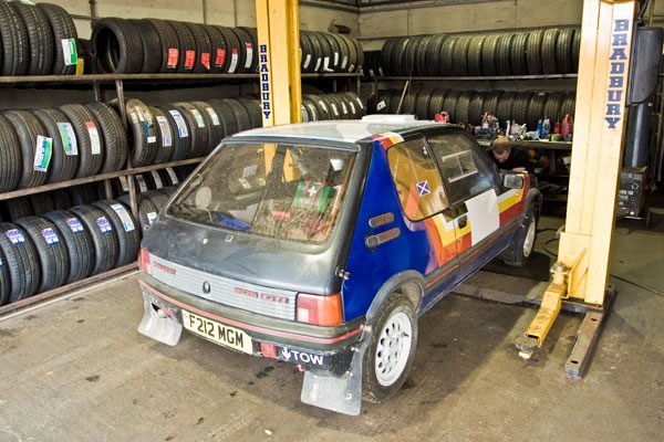 Rally car prepared in the workshop